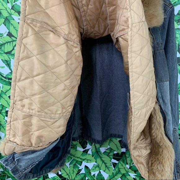 Y2K Faded Glory Coat 2X Denim & Faux Fur Penny Lane 2000s Bratz Style Afghan - Picture 11 of 11